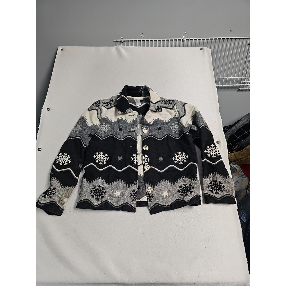 Coldwater Creek Snowflake Tapestry Jacket Black Grey White‎ Cotton Medium